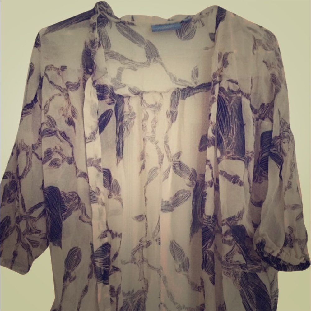Sheer floral print button-down blouse